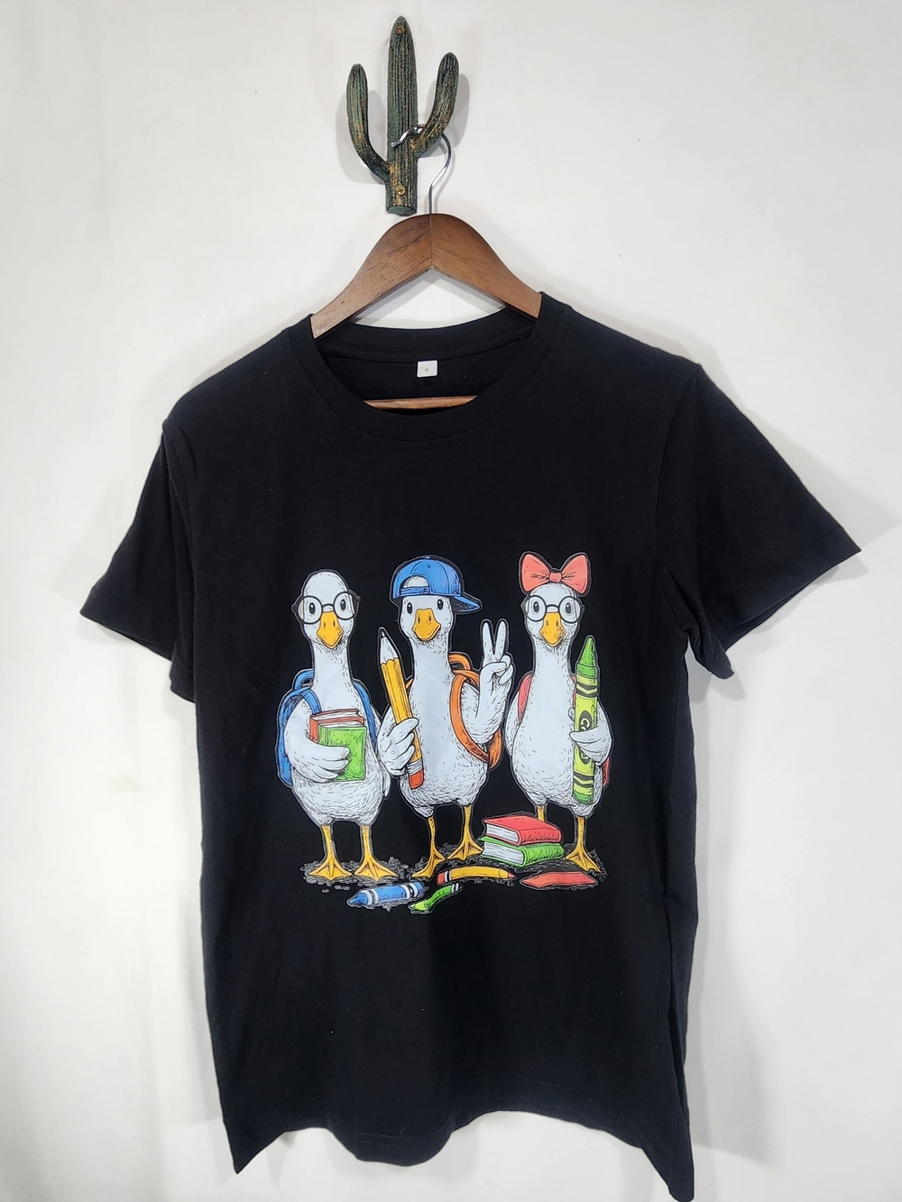 NWOT School Ducks Graphic Tee Small Fits Like Medium Black Pixel Art -Teacher